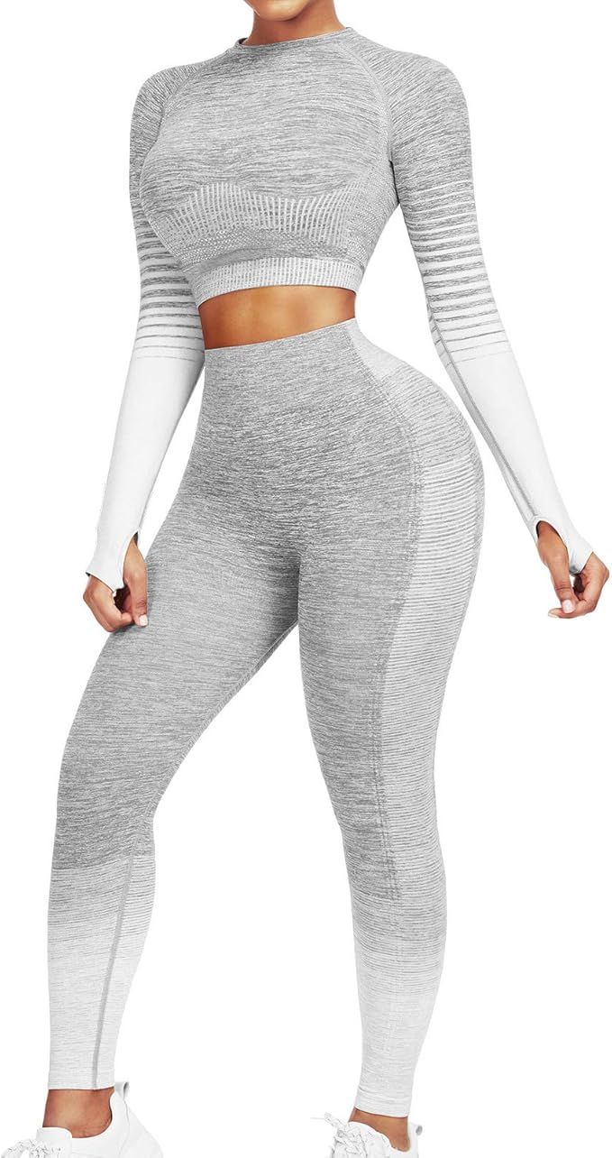 JOYMODE Workout Sets for Women 2 Piece High Waist Seamless Leggings and Crop Top Yoga Outfit | Amazon (US)