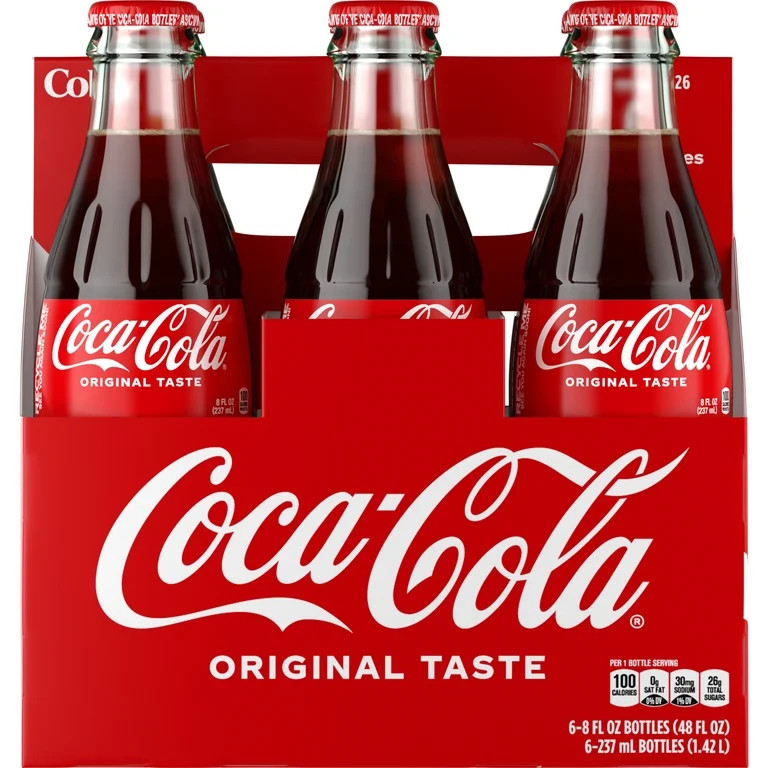Coca-Cola Cane Sugar Soda Pop Glass Bottles, 8 fl oz, 6 Pack, Cane Sugar | Walmart (US)