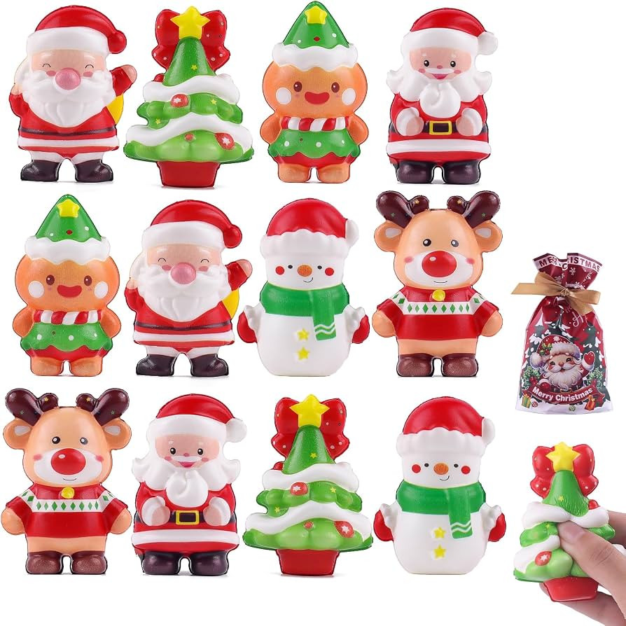 Anboor 12 Pcs Christmas Snowman Santa Xmas Tree Squishies Stress Balls     Kawaii Squishies Stres... | Amazon (US)