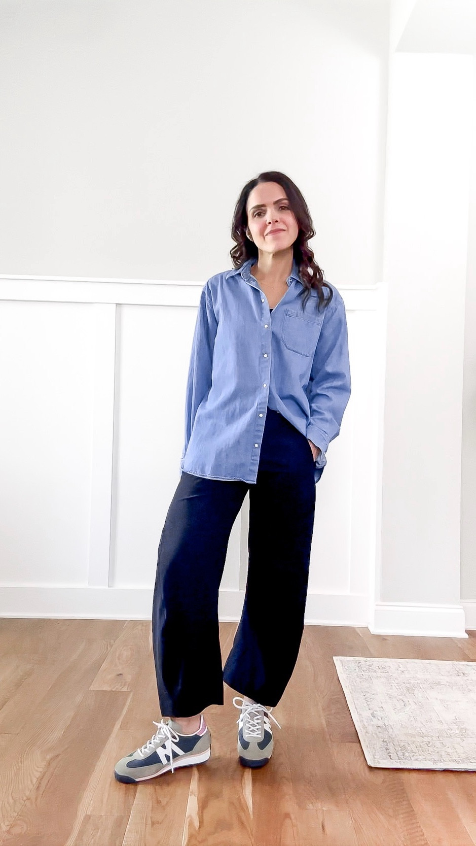 Spring style guide casual outfit idea! 

Chambray top: @SEZANE, runs oversized 
Barrel pull on pant: @Ruti, wearing 4, tho 2 would have fit! 
Sneakers: @Anthropologie, linked similar 

#LTKgrwm #LTKSeasonal #LTKootd