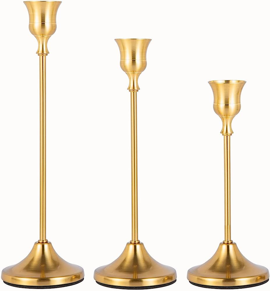 Candle Holders Set of 3, Gold Candlestick Holder for Taper Candles, Decorative Candle Stick Holder f | Amazon (US)