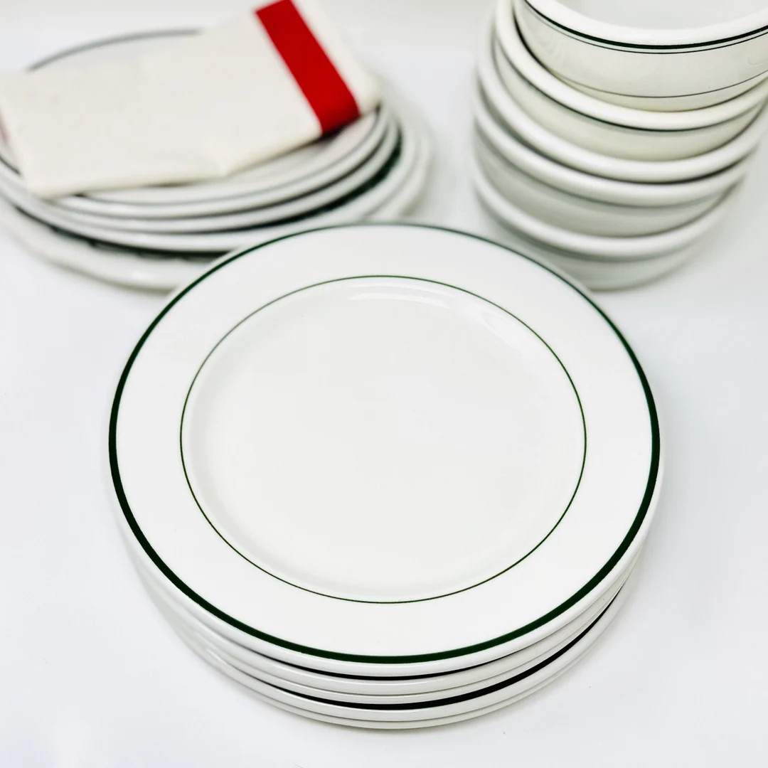 Walker China, Dinner Plate, Double Green Lines, Restaurant Ware, Bedford Ohio, 1949 - Etsy | Etsy (US)