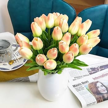 30pcs Artificial Tulips Flowers Real Touch Champagne Tulips Fake Holland PU Tulip Bouquet Latex F... | Amazon (US)