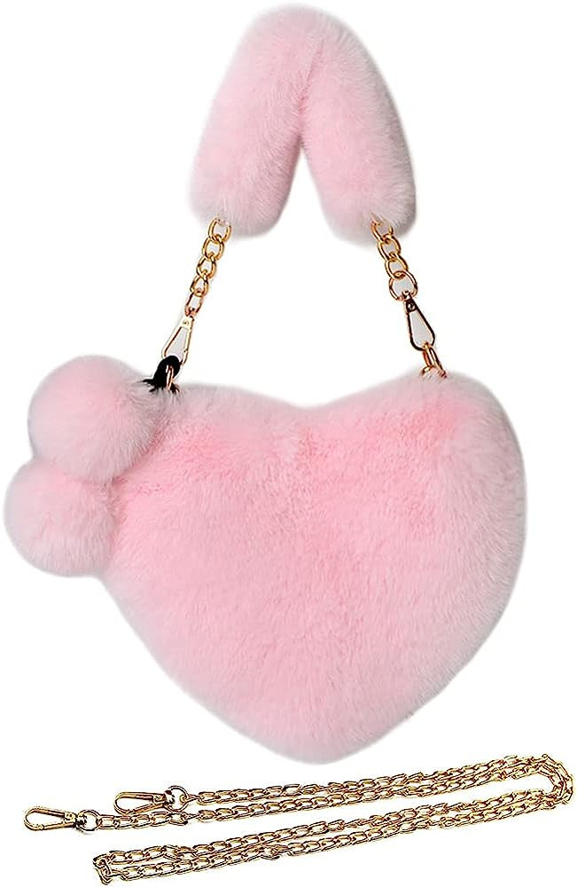 Rejolly Furry Purse for Girls Heart Shaped Fluffy Faux Fur Handbag for Women Soft Small Shoulder ... | Amazon (US)