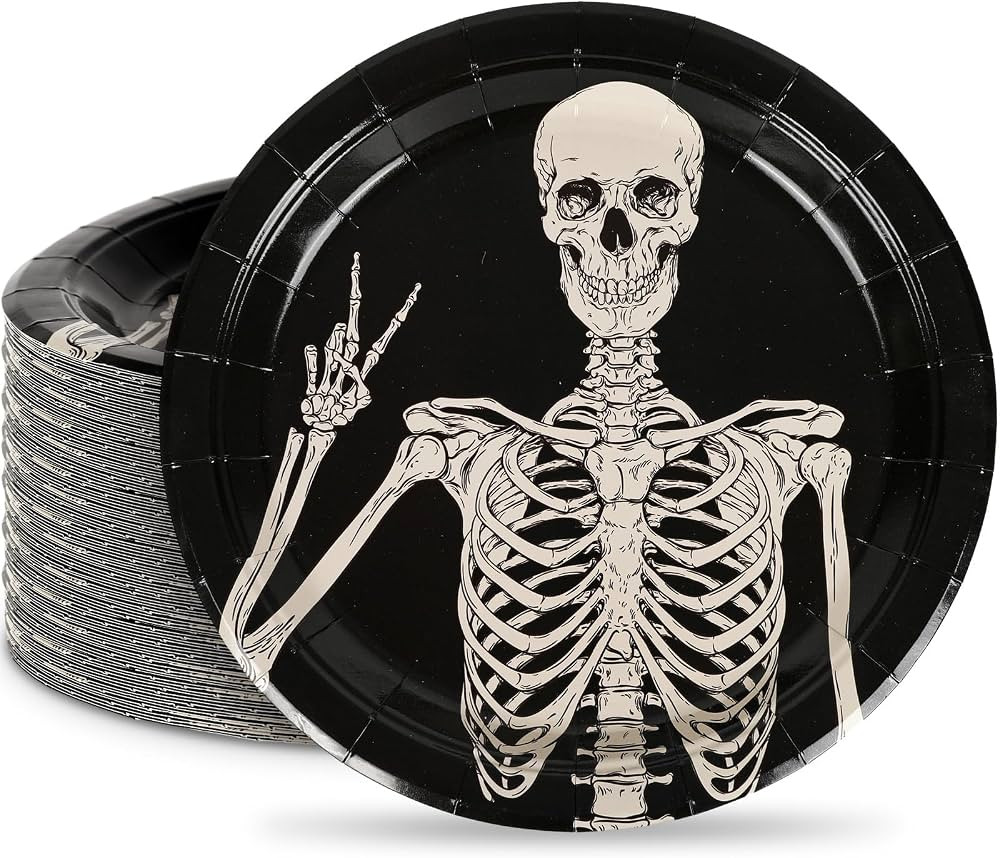Amazon.com: AnyDesign Halloween Paper Plates Disposable Spooky Skeleton Plates 9 Inch Decorative ... | Amazon (US)