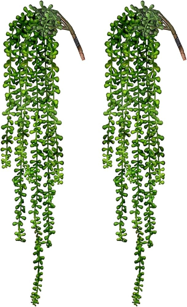 CEWOR 2pcs Artificial Succulents Hanging Plants Fake String of Pearls for Wall Home Garden Decor ... | Amazon (US)