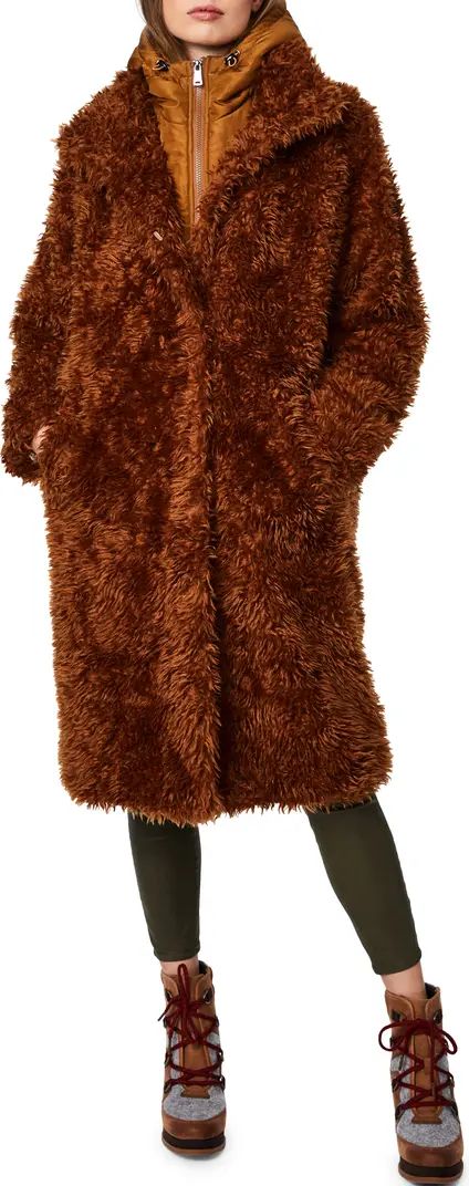 Bernardo Shaggy Faux Fur Coat with Removable Hooded Insert | Nordstrom | Nordstrom