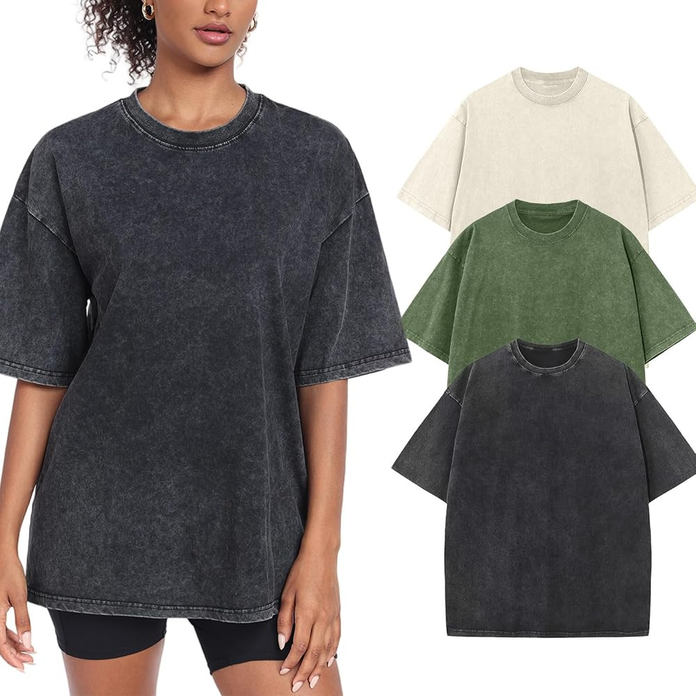 Womens Washed Vintage Oversized T-Shirt Casual Baggy Streetwear Boyfriend Tee Workout Short Sleev... | Amazon (US)
