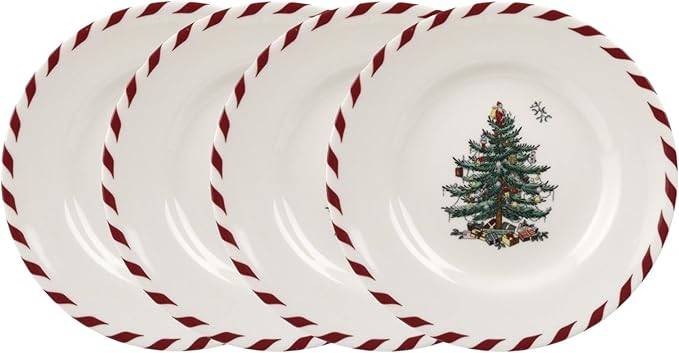 Spode Christmas Tree Canape Plates - Set of 4 | Peppermint Design, Holiday Appetizer Plate | Chri... | Amazon (US)
