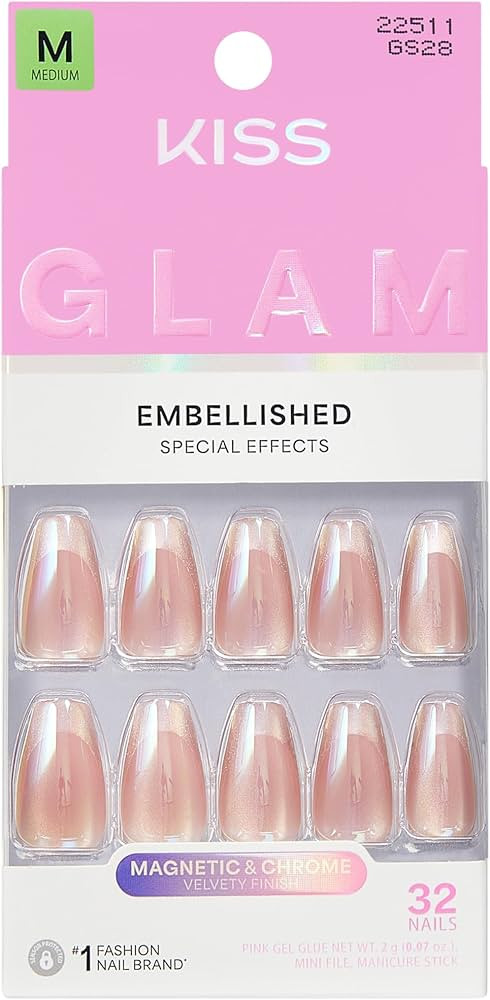 KISS GLAM, Press On Nails, Nail glue included, 'Dusk Mirage', Beige, Medium Size, Coffin Shape, I... | Amazon (US)