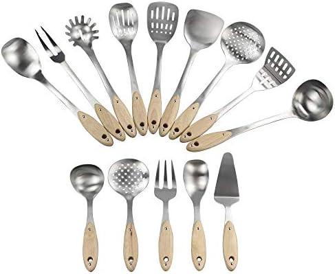 Lesbin 14-Piece Kitchen Cooking Utensils, Stainless Steel Cooking Tool with Wooden Handle | Amazon (US)