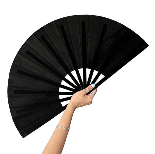 13inch Large Rave Fan Popping Fan Clacking Fans for Line Dancing,Hand Fans for Women Foldable,Boots on The Ground Fan,Portable for Outdoor,Wedding,Party,Decoration(Black,1 Pack) | Amazon (US)