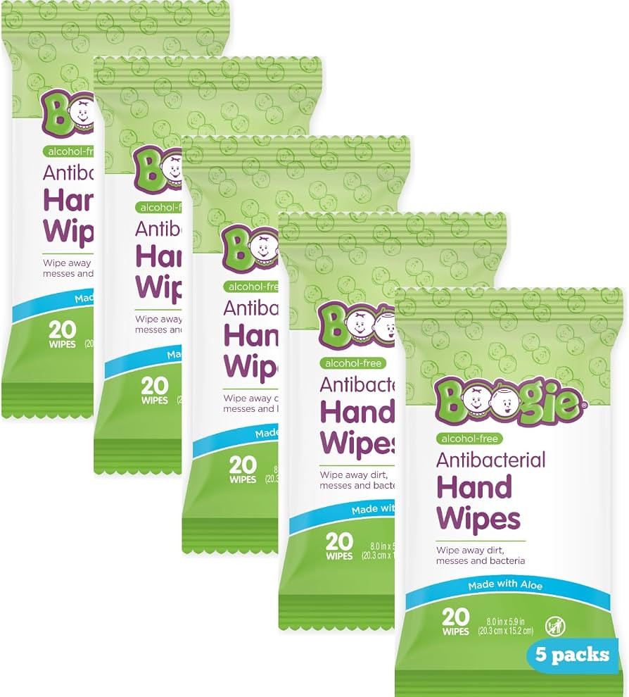 Boogie Antibacterial Hand Wipes - 100 Count - Hypoallergenic & Alcohol-Free - Travel and Diaper B... | Amazon (US)