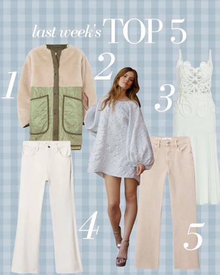 Last week’s Top 5 best sellers! A reversible shearling jacket, a pretty white mini and midi dress, and the crop flare jeans in two washes that y’all can’t get enough of!

#LTKstyletip #LTKunder100 #LTKwedding