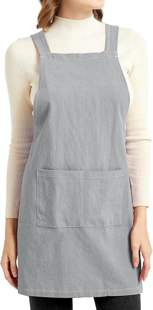 ELEZAY Aprons for Women with Pockets Plus Size Comfort Cross Back No Tie Cotton Linen Apron Pinaf... | Amazon (US)