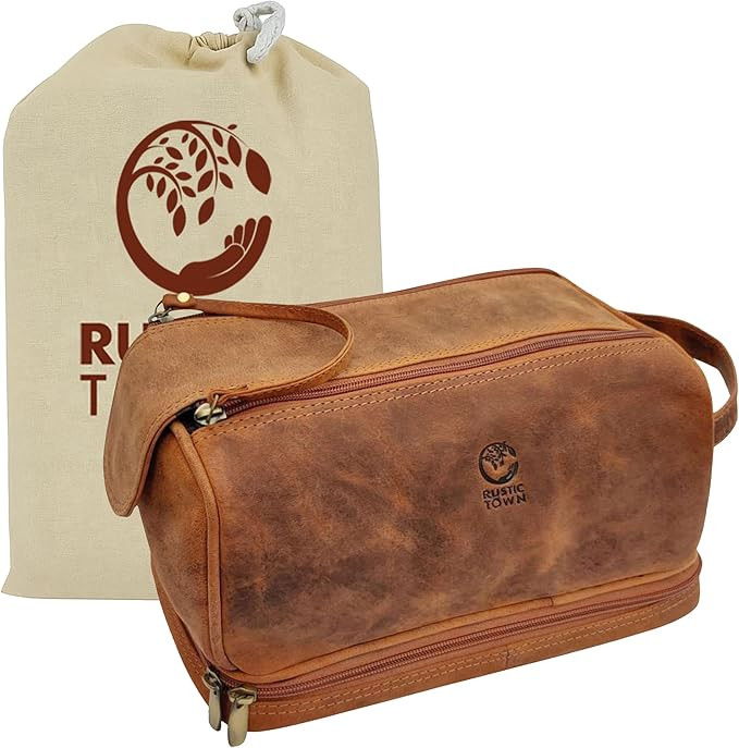 Leather Toiletry Bag for Men - Travel Shaving Dopp Kit - Bathroom Shower Toiletries Organizer - C... | Amazon (US)