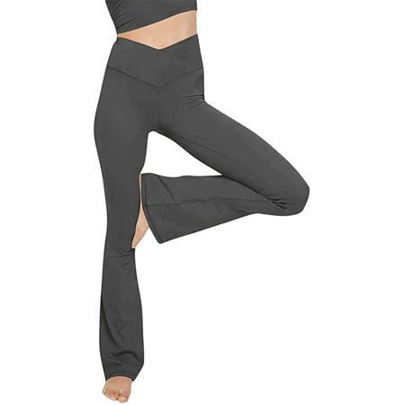 Huresd Leggings for Women Flare -High Waisted Soft Tummy Control Black Capri Yoga Pants for Workout Dark Gray M | Walmart (US)