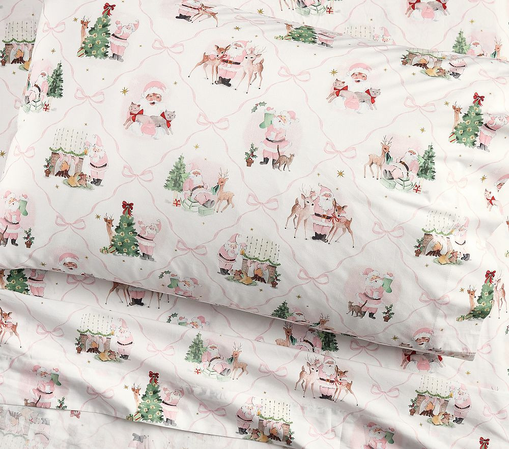 Blush Holly Jolly Santa Organic Sheet Set | Pottery Barn Kids