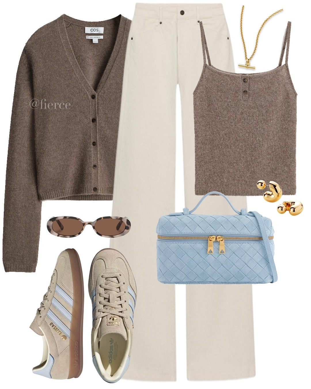 Cream jeans taupe beige knitted set cardigan woven blue bag adidas sneakers weekend casual outfit 

#LTKspring #LTKeurope #LTKuk