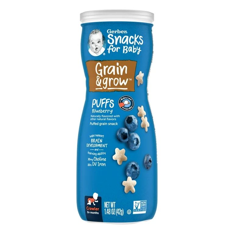 Gerber Snacks for Baby Grain &amp; Grow Puffs, Blueberry, 1.48 oz Canister | Walmart (US)
