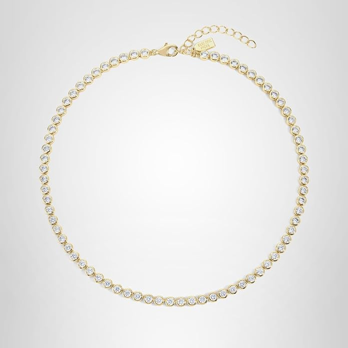 Electric Picks Bezel Tennis Necklace for Women, 14k Gold Plated Bezel-Set Stone Chain Necklace, D... | Amazon (US)
