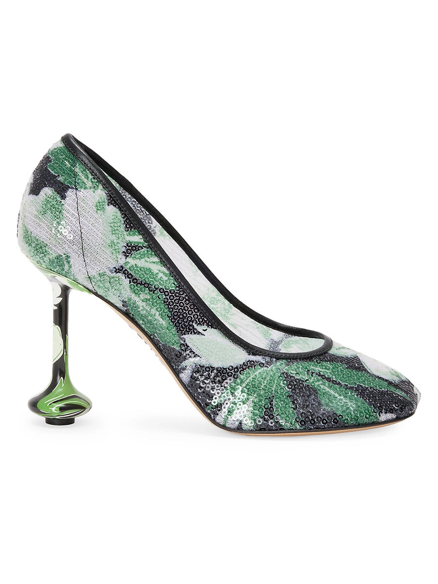 Women's Toy Pump 90MM Sequined Floral Pumps - Black Hibiscus Green - Size 11 | Saks Fifth Avenue