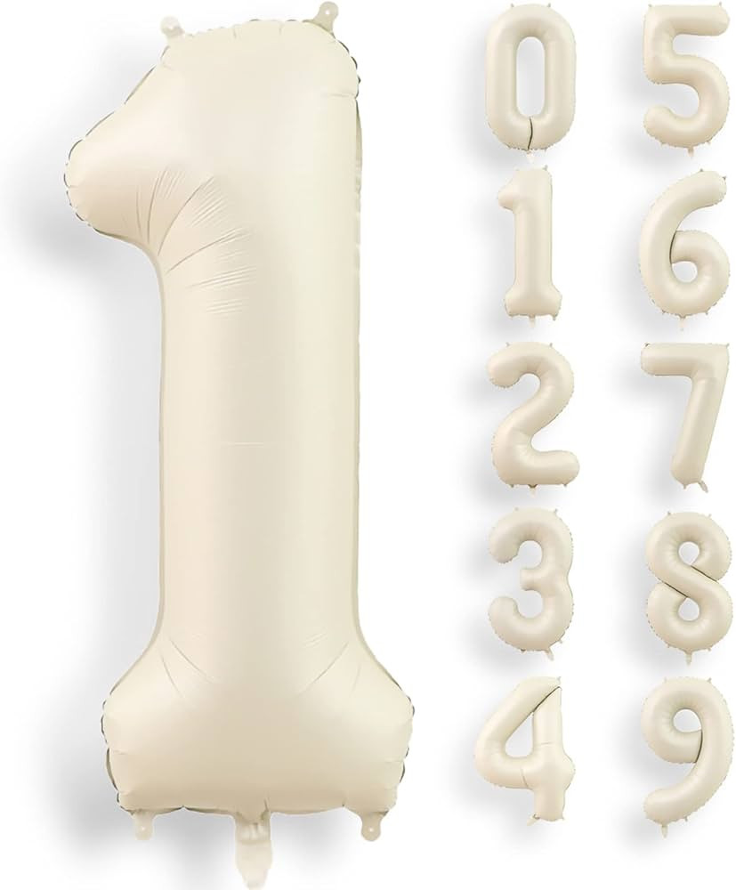 40 Inch Cream White Number 1 Balloon Helium Foil Mylar Number Balloons Supplies For Birthday Part... | Amazon (US)