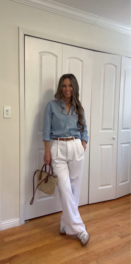 Light blue linen button down is true to size. I’m wearing so small.
White, pleated wide leg pants are cotton tencel material, so comfortable. If in between sizes size down. I’m wearing size 2.

I’m 5’5” 122 lbs 

#LTKfindsunder50 #LTKtravel #LTKsalealert