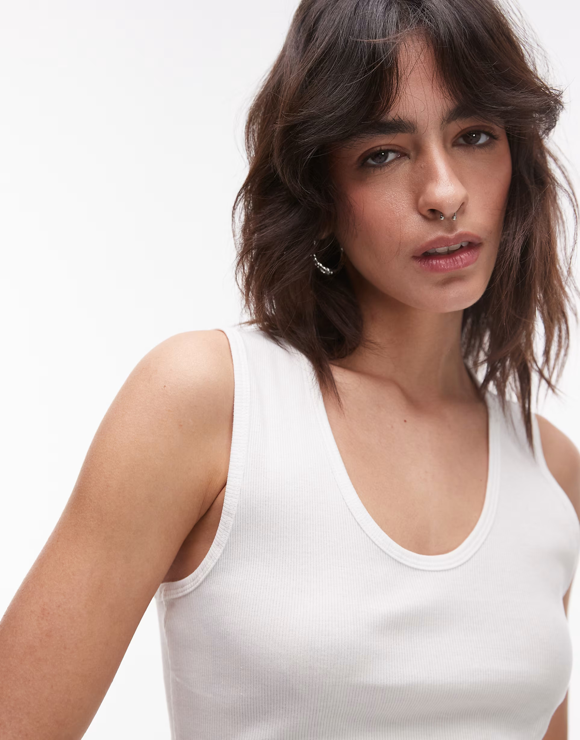 ARKET stretch ribbed jersey fitted tank top with scoop neck in white | ASOS | ASOS (Global)