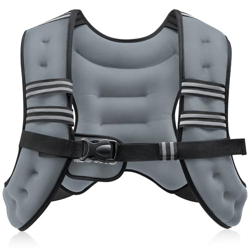 ZELUS Weighted Vest, 6lb/8lb/12lb/16lb/20lb/25lb/30lb Weight Vest with Reflective Stripe for Workout, Strength Training, Running, Fitness, Muscle Building, Weight Loss, Weightlifting, Grey(8 lb) | Amazon (US)