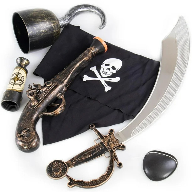 Caribbean Pirate Accessory Kit for Kids - Classic Plastic Cutlass Sword, Hook, Spyglass Telescope... | Walmart (US)