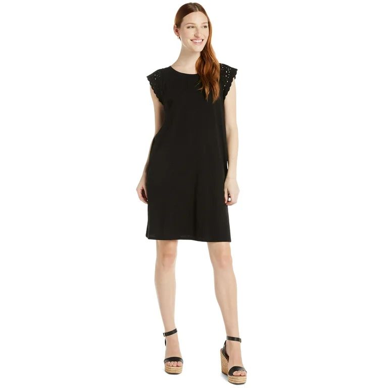 Time and Tru Women's Cotton Knit Dress with Crochet Sleeves | Walmart (US)