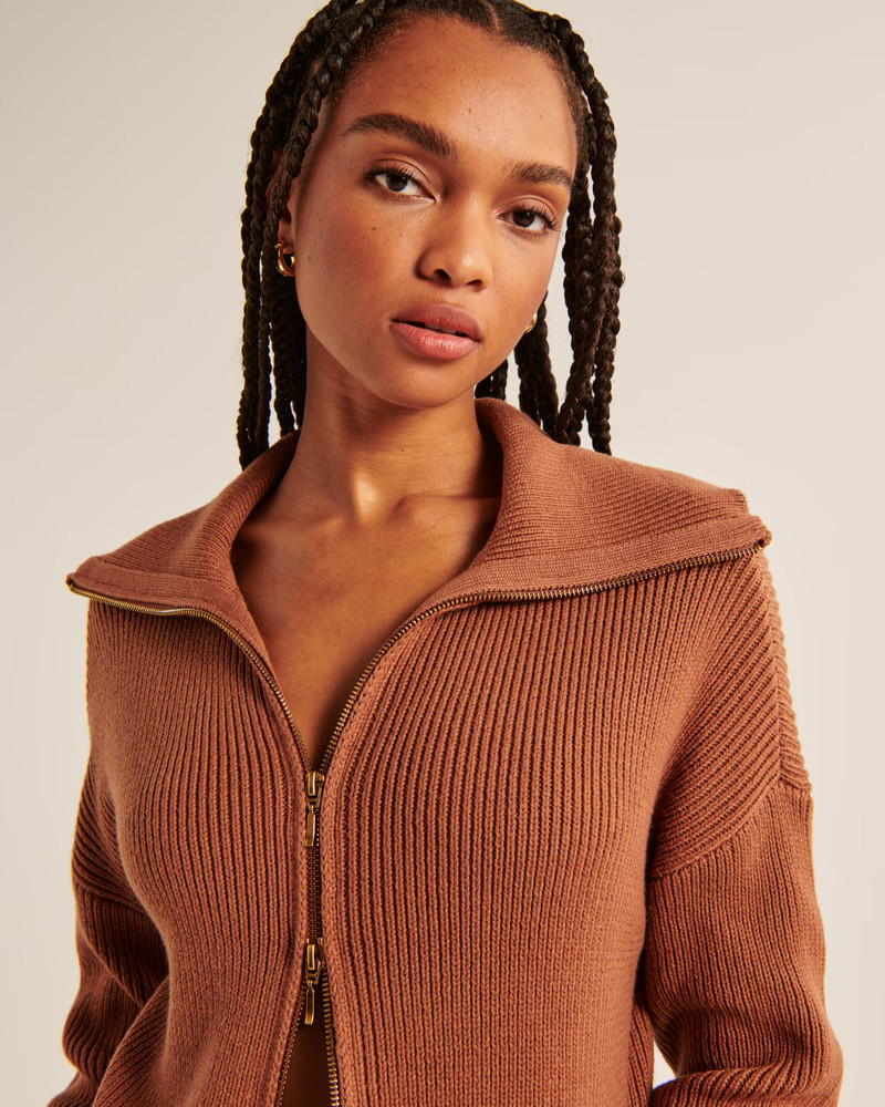 Double Zip Ribbed Cardigan | Abercrombie & Fitch (US)