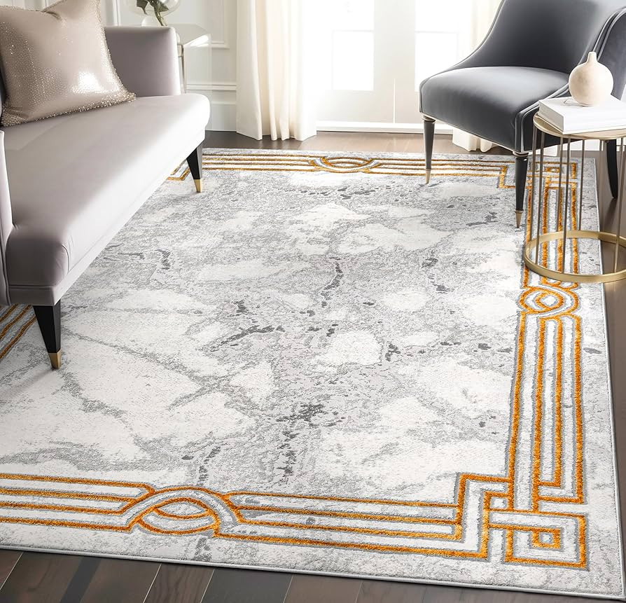 Well Woven Fairmont Collection Huntington Grey Gold & Ivory Marble Border Elegant & Soft 8x10 Are... | Amazon (US)