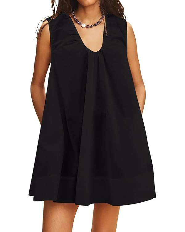 Babydoll Dress for Women Sleeveless Summer Mini Dress Scoop Neck Flowy Cotton Short Dresses for T... | Amazon (US)