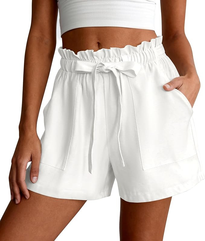 PRETTYGARDEN Summer Shorts for Women Casual Ruffle Drawstring High Waist Wide Leg Comfy Lounge Sh... | Amazon (US)