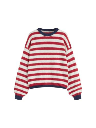 CIDER Womens Striped Mohair Blend Knit Sweater Long Sleeve Pullover: Wine, XS | Amazon (US)