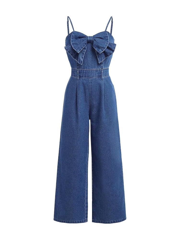 Floerns Girl's Bowknot Sleeveless Overall Denim Jumpsuit Kids Baggy Jeans Pants | Amazon (US)