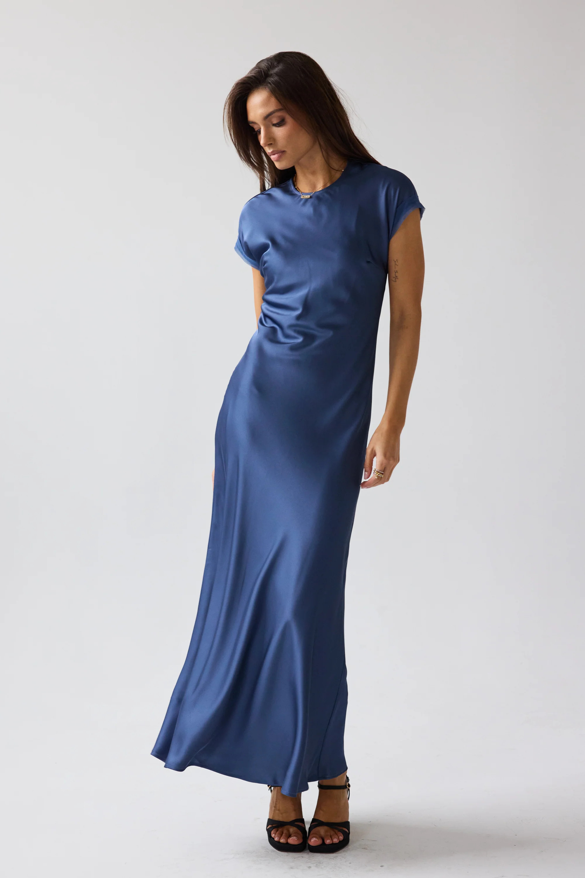 Hanna Satin Maxi Dress in Blue | Böhme US