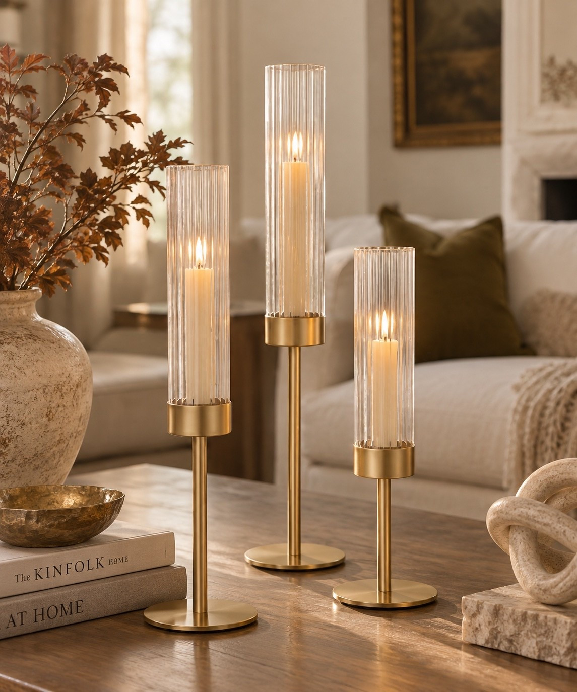 These candle holders are the kind of Amazon find that make me stop scrolling immediately. 🤎 The combination of warm gold, tall fluted glass hurricanes and varying heights looks SO elegant and expensive. I love them grouped together on a coffee table for a statement, but they’d also be gorgeous on a dining table, console or mantel. Add flameless candles and instant cozy ambiance. ✨

gold candle holders, hurricane candle holders, glass hurricane candle holders, gold hurricane candle holders, tall candle holders, brass candle holders, glass candle holders, fluted glass candle holders, ribbed glass candle holders, decorative candle holders, pillar candle holders, candle holder set, gold candle holder set, tall hurricane candle holders, modern candle holders, elegant candle holders, luxury candle holders, living room candle holders, coffee table decor, coffee table styling, coffee table centerpiece, living room decor, living room accessories, dining table centerpiece, dining table decor, console table decor, mantel decor, fireplace decor, neutral home decor, warm neutral decor, cozy home decor, elevated home decor, expensive looking home decor, designer inspired decor, designer look for less, affordable luxury decor, transitional home decor, traditional home decor, organic modern decor, brass home decor, gold home accents, ambient lighting, cozy lighting, candlelight decor, flameless candle decor, Amazon home finds, Amazon home decor, Amazon decor finds, Amazon living room finds, home styling ideas

#LTKstorytime #LTKHome #LTKSaleAlert