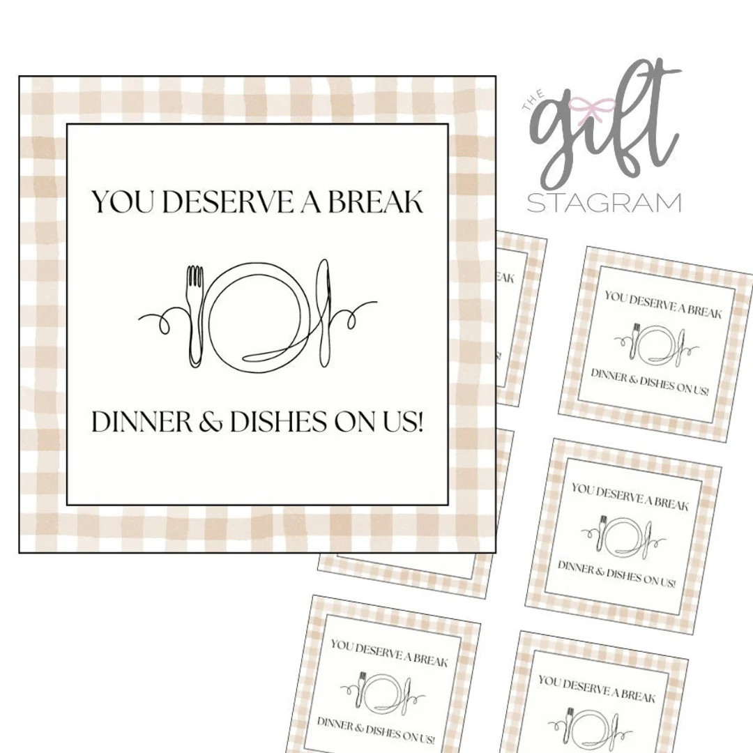 You Deserve A Break, Dinner & Dishes on Us Gift Tag DIGITAL DOWNLOAD Host Thank You Gift Tag Than... | Etsy (US)