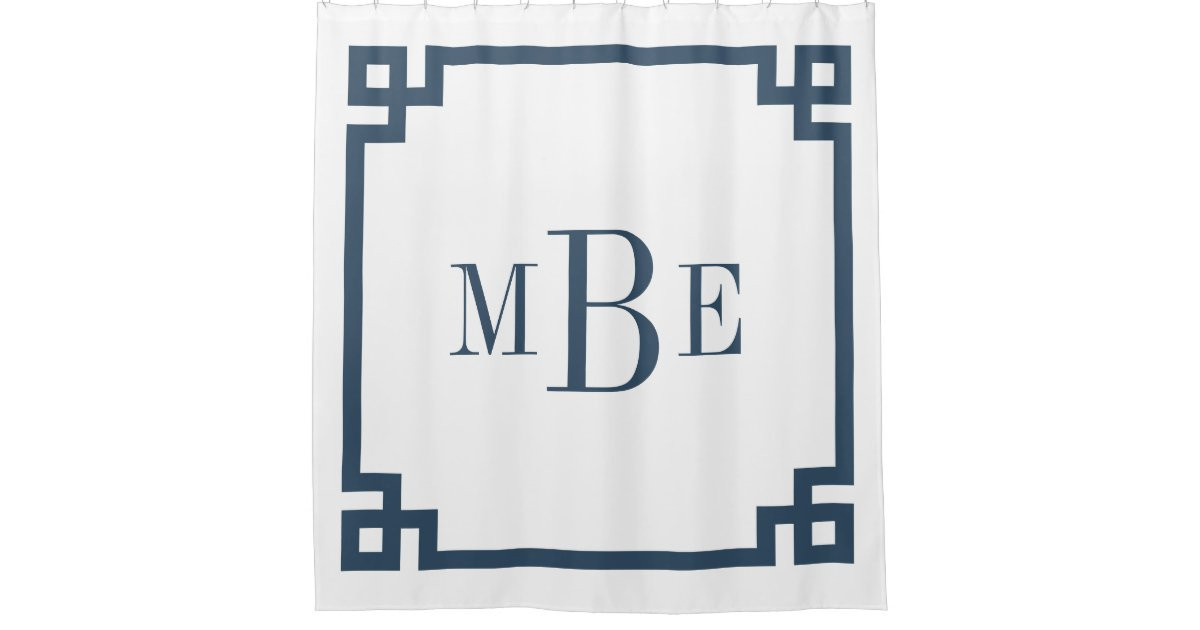 Lake Blue and White Greek Key | Monogrammed Shower Curtain | Zazzle | Zazzle