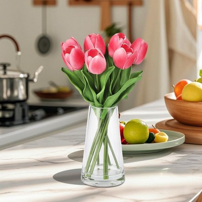 Tulips Artificial Flowers in Glass Vase, Real Touch Fake Tulips with Faux Water for Home Decor, Dining Table Centerpiece | Target