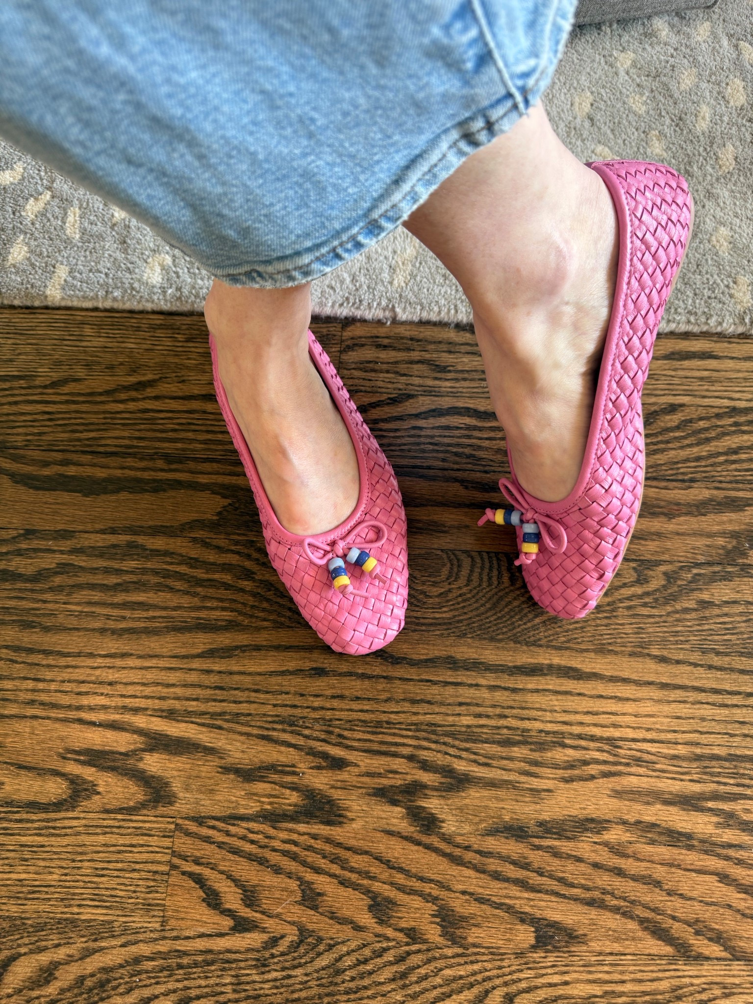 Cutest woven pink ballet flats!! These are so comfortable and light and the little bead bow detail has me so ready for spring. They run TTS. I’m in my normal size 9. 

#LTKSeasonal #LTKootd #LTKOver40