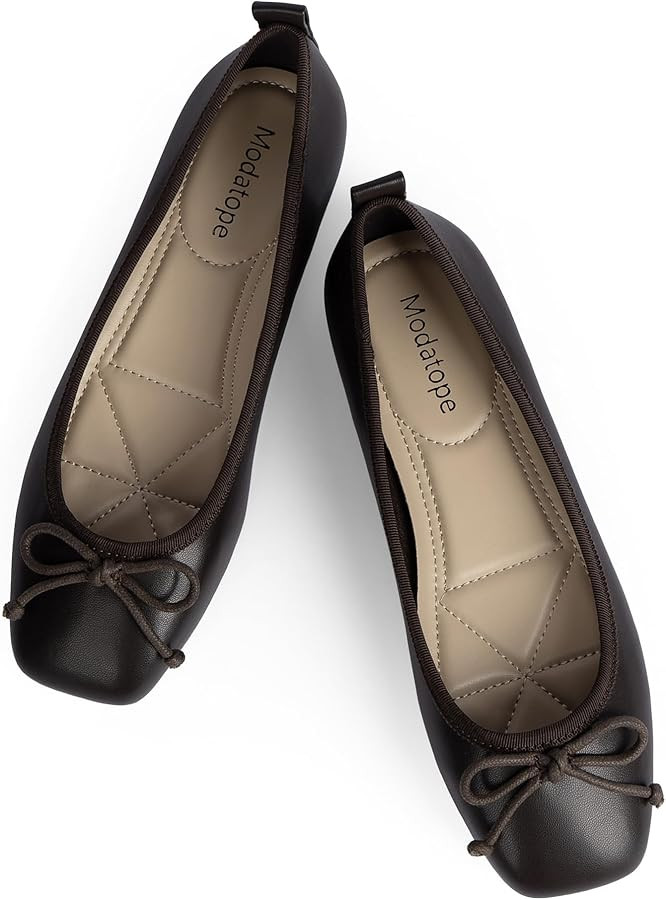 Modatope Ballet Flats with Bow Ballerina Closed Square Toe Slip on Bowknot Flats Shoes for Women ... | Amazon (US)