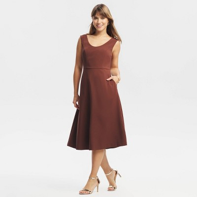 Women's Deep Back Midi A-Line Dress - A New Day™ Brown M | Target