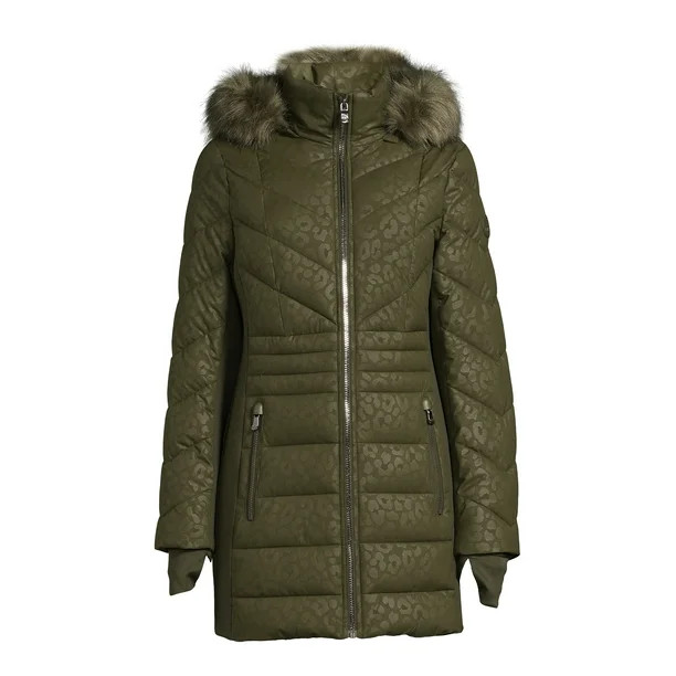 F.O.G. Women's Mid Length Hooded Puffer Coat - Walmart.com | Walmart (US)