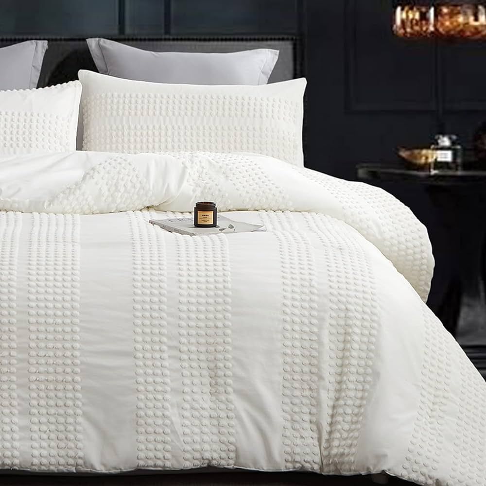 Cupocupa King Size Comforter Set;White Boho Tufted Lightweight Bedding Sets 3PCS Soft Jacquard Po... | Amazon (US)