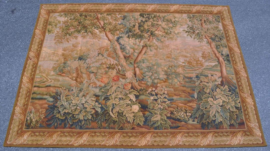 Handwoven Wool Aubusson Tapestry: Verdure Landscape, Antique Finish (88x119 inch) | Etsy (US)