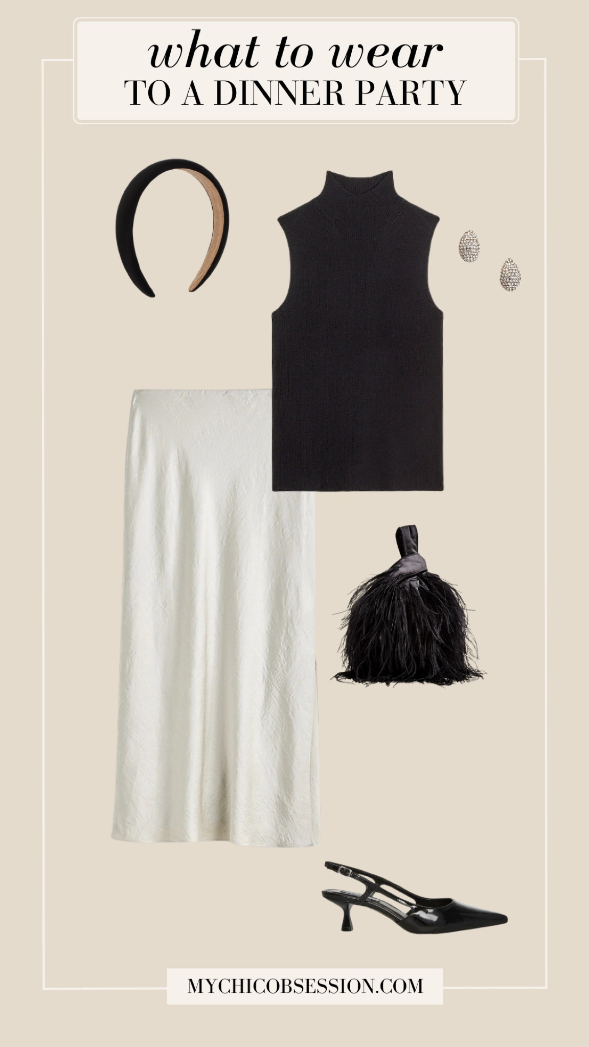 Pay homage to Audrey Hepburn’s chic, mod style for the holidays. Pair a sleeveless turtleneck with a satin midi skirt, a feather clutch, and slingback heels.

#LTKSeasonal #LTKParties #LTKHoliday